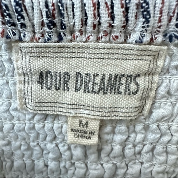 NWT 4our Dreamers Stripe Smocked Midi Dress White Navy Blue Spice Linen Cotton - Picture 12 of 12